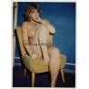 Busty Blonde Nude On Lounge Chair / Eyes - Boobs (Vintage Photo Germany ~1990s)