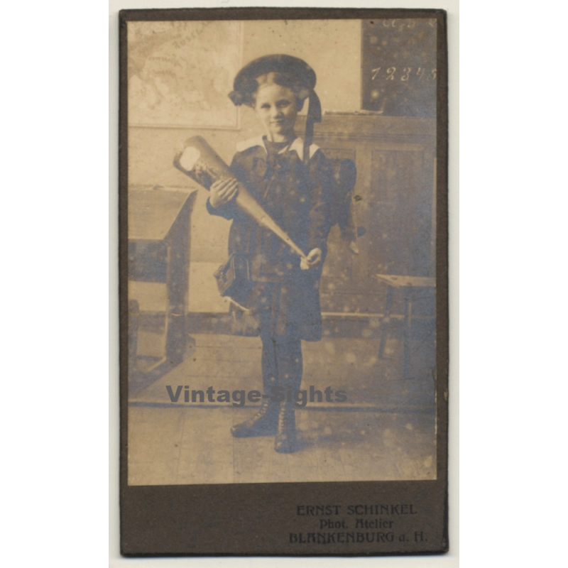 E. Schinkel / Blankenburg: Girl With School Cone / Schultüte (Vintage CDV / Carte De Visite ~1900s)
