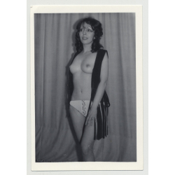 Petite Shy Topless Pinup / Fancy Vest - Small Boobs (Vintage Amateur Photo 60s B/W)