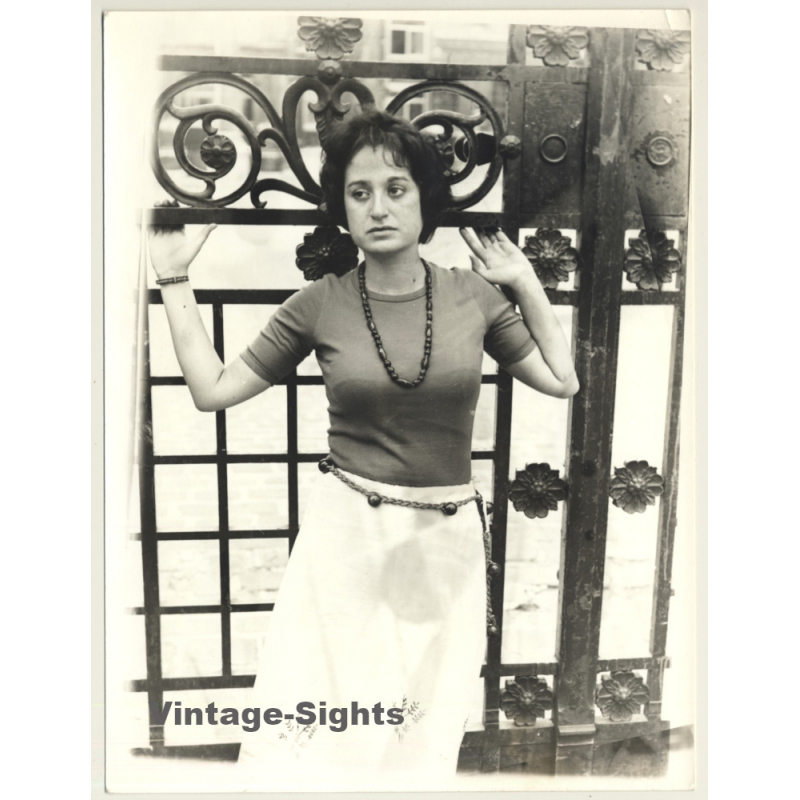 Jerri Bram (1942): Woman Holds On To Iron Gate / Eyes - Necklace (Vintage Photo ~1970s) Jerri Bram (1942): Woman Holds On To Iron Gate / Eyes - Necklace (Vintage Photo ~1970s)