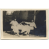 Elegant Couple Clink Glasses / Woman With Top Hat (Vintage RPPC ~1910s/1920s)