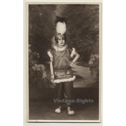 Actress In Fancy Stage Outfit / Feather Turban (Vintage RPPC ~1910s/1920ss)