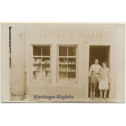 France: Coiffeur / Family In Front Of Hairdresser Salon (Vintage RPPC ~1910s/1920s)