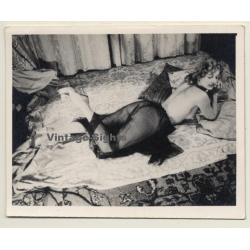 Elegant Brunette Nude With Black Cloth*13 / Risqué (Vintage Photo ~1940s/1950s)