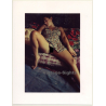 R.Folco: Natural Semi Nude Female On Flowered Couch / Short Dress (Vintage Photo France 1980s)
