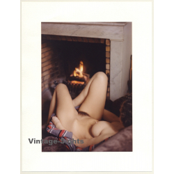 R.Folco: Nude Female In Front Of Fire Place (Vintage Photo France 1980s)