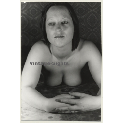 Upper Body Of Nude Woman On Floor / Eyes - Boobs (Vintage Photo GDR ~1980s)