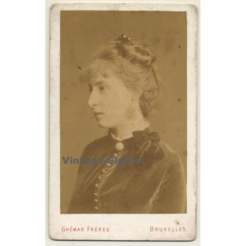 Ghémar Frères / Bruxelles: Portrait Of Pretty Young Female / Updo (Vintage CDV / Carte De Visite ~1870s/1880s)