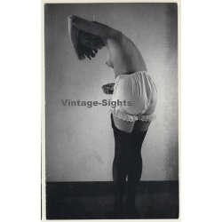 Rear View: Slim Topless Woman / Boobs - Panties - Stockings (Vintage Print ~1920s/1930s)