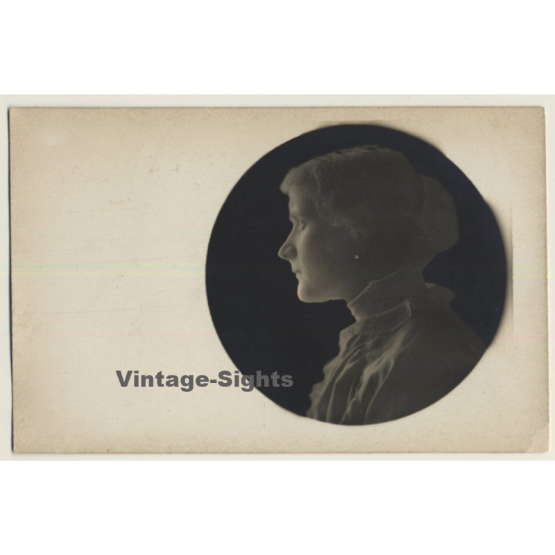 Portrait Of A Pretty Female / Hairstyle - Victorian Blouse (Vintage RPPC ~1910s/1920s)
