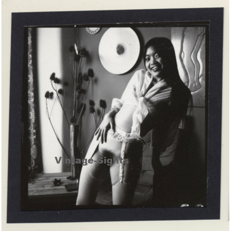 Bruce Warland: Pretty Slim Semi Nude Asian Female / Suspenders (Vintage Contact Print 1960s)