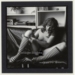 Bruce Warland: Longhaired Nude In Striped Knee Socks*3 (Vintage Contact Print 1960s)