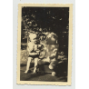 Baby & Teddy Bear Out In Garden: Who's Bigger? (Vintage Photo ~1940s/50s)