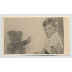Portrait Of Baby Boy & His Teddy Bear (Vintage Photo Germany 1950s)
