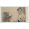 Portrait Of Baby Boy & His Teddy Bear (Vintage Photo Germany 1950s)