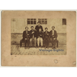 C. Bretagne / Louvain: Group Of Men On Bench (Vintage Albumen...