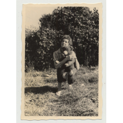 Female Curlyhead & Her Teddy Bear Out In The Free (Vintage Photo 1950s/60s)