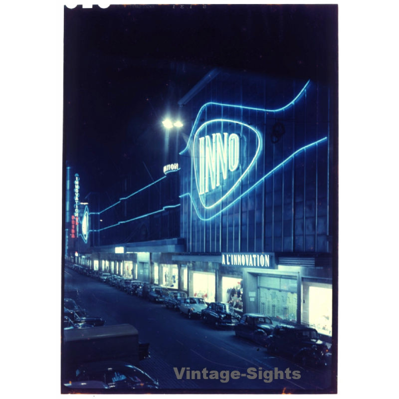 Bruxelles: Inno - A L'Innovation Departement Store At Night (Vintage Large Format Diapositive 1950s/1960s)