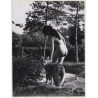 Slim Darkhaired Nude Outdoors W. German Shepherd (Large Vintage Photo ~1960s/1970s)