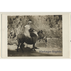 Arabian Boy On Donkey / Ethnic (Vintage Gelatin Silver RPPC)