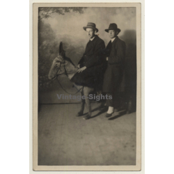 2 Guys In Suits On Fake Donkey / Funny (Vintage Gelatin Silver...