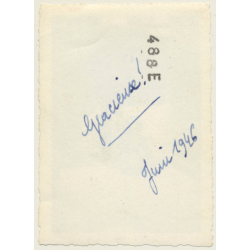 Darkhaired French Beauty Sitting In Courtyard / Dress (Vintage Photo 1946)