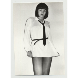 Hot Brunette In White Shirts & Tie Teases Camera / Legs - Eyes (Vintage Amateur Photo B/W DDR)