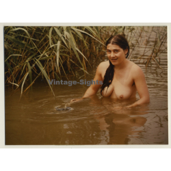 Natural Busty Nude In Lake*2 / Reed - Boobs (Vintage Photo Germany ~1980s)