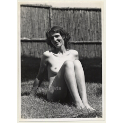 Natural Nude Woman Sitting On Meadow / Smile (Vintage Photo Denmark ~1950s)
