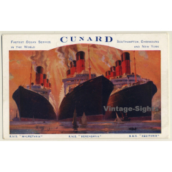 Cunard: R.M.S. Mauretania - Berengaria - Aquitania (Vintage PC 1920s)