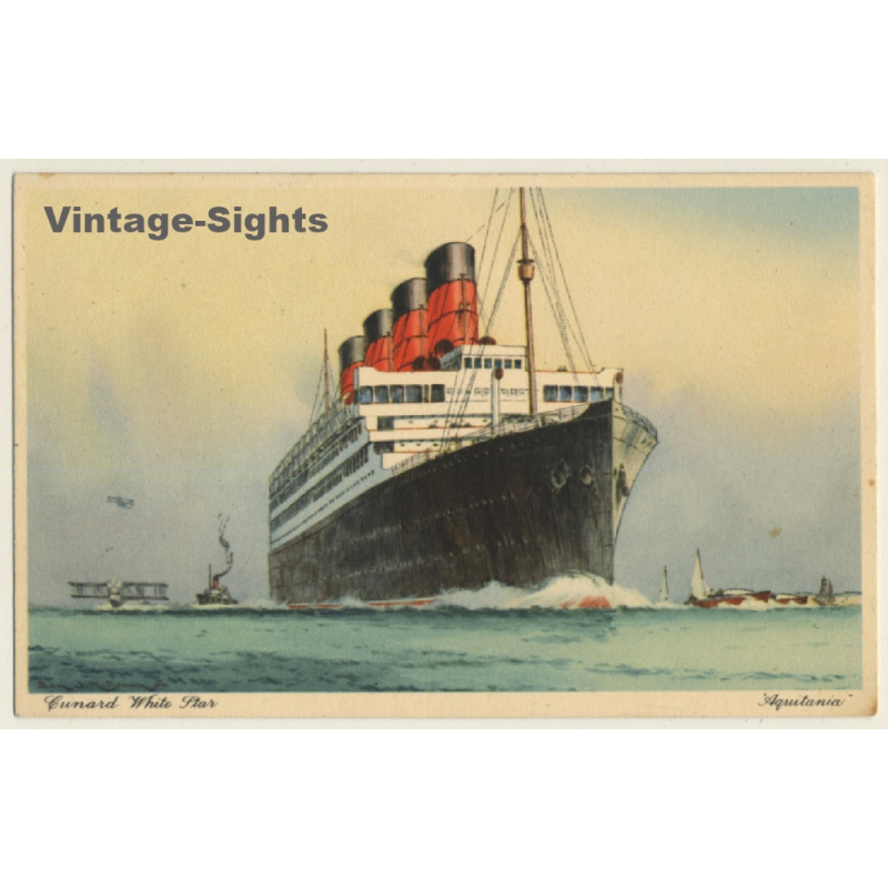 Cunard White Star Line: R.M.S. Aquitania / Steamer (Vintage PC 1930s)