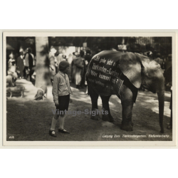 Leipzig Zoo: Elefantenbaby / Tierkindergarten (Vintage RPPC ~1920s/1930s)