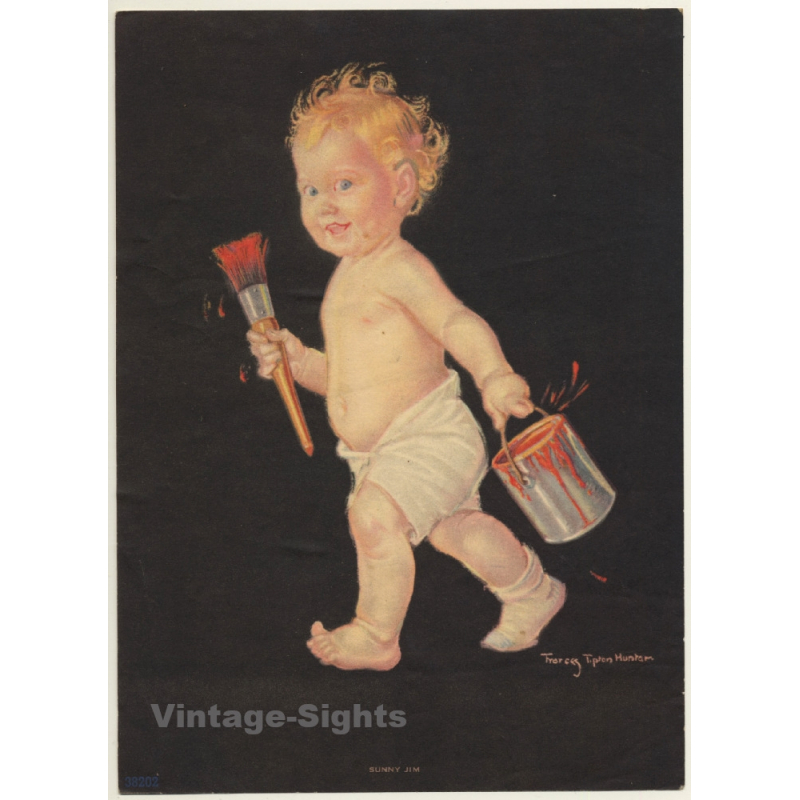 Frances Tipton Hunter: Blonde Baby Boy W. Brush & Paint Can (Vintage Print 1930s/1940s)