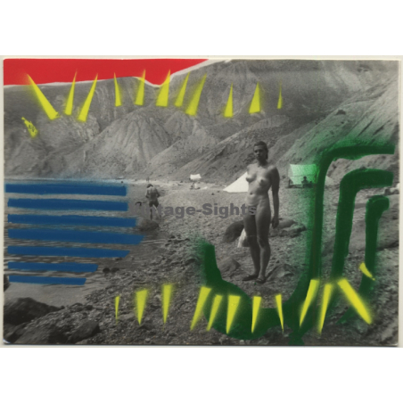 Natural Nude Woman On Beach (Vintage Photo Partially Sprayed Over ~1980s/1990s)