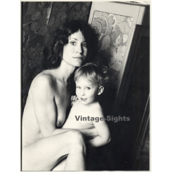 Jerri Bram (1942): Artistic Portrait Of Nude Mother & Baby (Large Vintage Photo ~1970s)