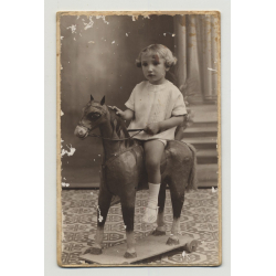 Pretty Baby Girl On Wooden Rocking Horse (Vintage Photo Spain: 1930s/1940s)