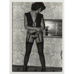 Mature Semi Nude Wearing Hot Lingerie / 70s Interior - Bush (Vintage Amateur Photo B/W DDR)