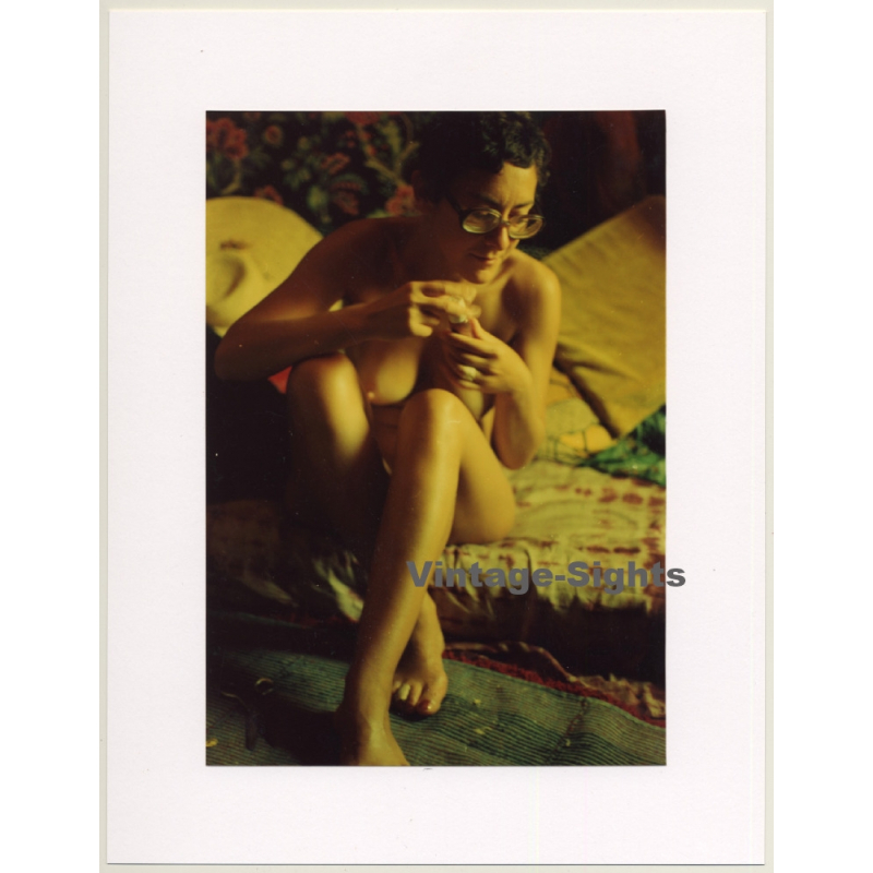 R.Folco: Natural Nude Female About To Paint Toe Nails (Vintage Photo France 1980s)