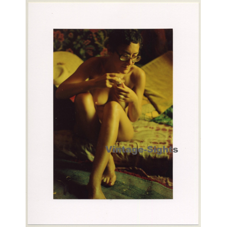 R.Folco: Natural Nude Female About To Paint Toe Nails (Vintage Photo France 1980s)