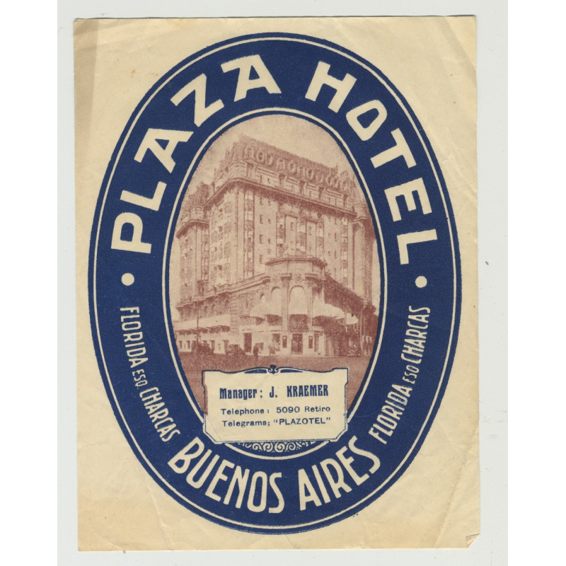 Plaza Hotel - Buenes Aires / Argentina (Vintage Luggage Label)
