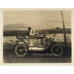 H.A. Atwell: Boozing Clown Driving Oldtimer / Funny - Circus (Large Vintage Photo ~1910s/1920s)