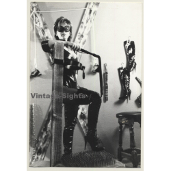 Slim Mistress In Her Studio*3 / Lacquer Outfit - Whip - BDSM (Vintage Photo ~1990s)