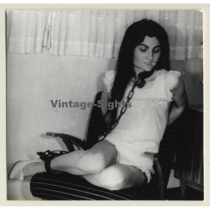Darkhaired Maid In Bondage / Hand & Foot Cuffs - BDSM (2nd Gen.Photo ~1960s)