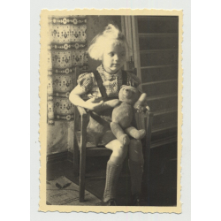 Sweet Blonde Girl In Bavarian Garb W. Beloved Teddy Bear (Vintage Photo ~1930s)