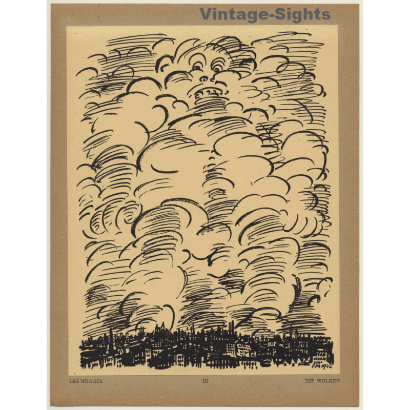 Frans Masereel: Les Nuages / Die Wolken (Vintage Art Print 1947) Frans Masereel: Les Nuages / Die Wolken (Vintage Art Print 1947)
