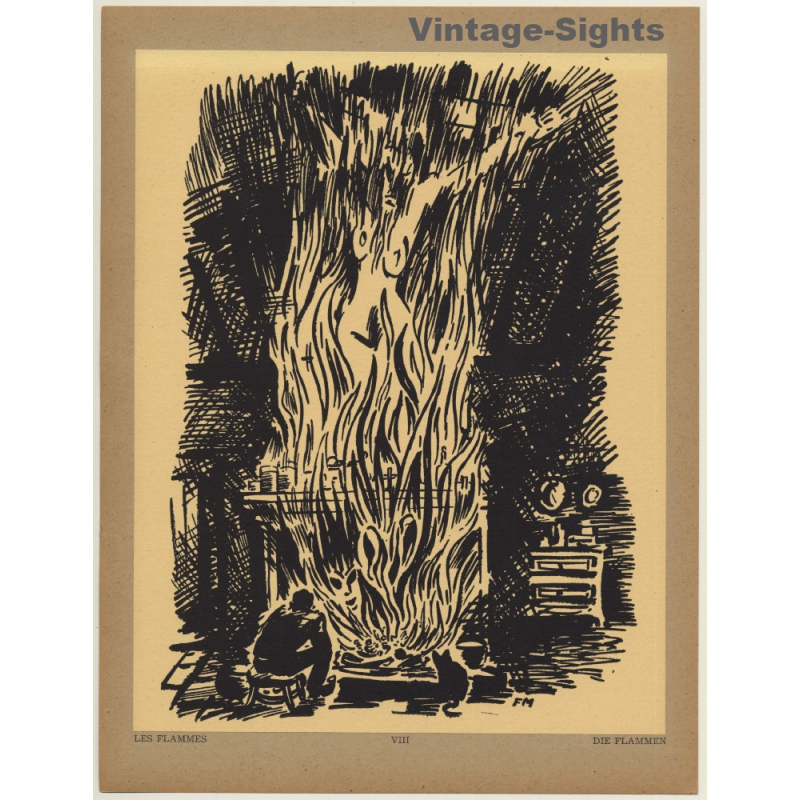 Frans Masereel: Les Flammes / Die Flammen (Vintage Art Print 1947) Frans Masereel: Les Flammes / Die Flammen (Vintage Art Print 1947)