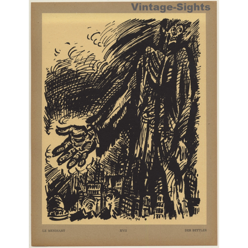 Frans Masereel: Le Mendiant / Der Bettler (Vintage Art Print 1947) Frans Masereel: Le Mendiant / Der Bettler (Vintage Art Print 1947)