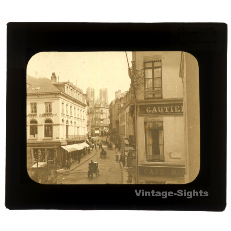 Bruxelles: Rue De La Fourche / Cathédrale St.Michel Et Gudule (Vintage Glass Dia Positive 1910s)