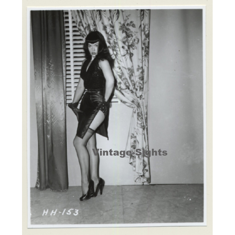 Irving Klaw: Lascivious Bettie Page In Black Dress HH-153 / Pin-Up - BDSM (Vintage Photo USA)