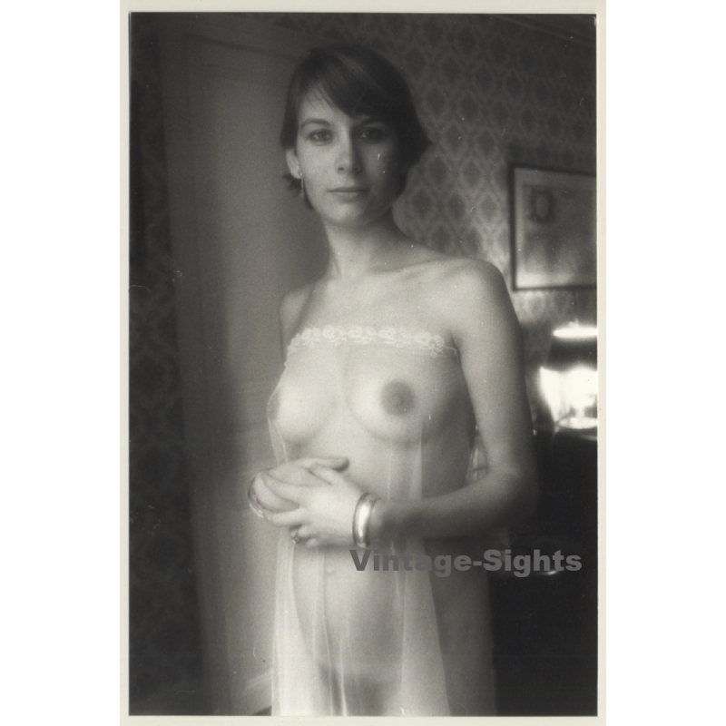 Jerri Bram (1942): Pretty Shorthaired Nude In Transparent Negligee (Vintage Photo ~1970s)